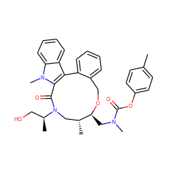 Cc1ccc(OC(=O)N(C)C[C@@H]2OCc3ccccc3-c3c(n(C)c4ccccc34)C(=O)N([C@@H](C)CO)C[C@H]2C)cc1 ZINC000095598851