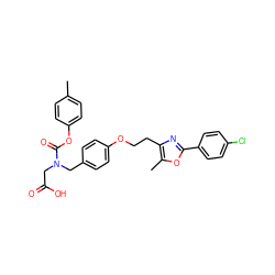 Cc1ccc(OC(=O)N(CC(=O)O)Cc2ccc(OCCc3nc(-c4ccc(Cl)cc4)oc3C)cc2)cc1 ZINC000049780746