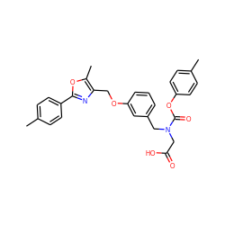 Cc1ccc(OC(=O)N(CC(=O)O)Cc2cccc(OCc3nc(-c4ccc(C)cc4)oc3C)c2)cc1 ZINC000049070602