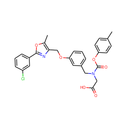 Cc1ccc(OC(=O)N(CC(=O)O)Cc2cccc(OCc3nc(-c4cccc(Cl)c4)oc3C)c2)cc1 ZINC000049070899