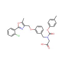 Cc1ccc(OC(=O)N(CC(=O)O)Cc2cccc(OCc3nc(-c4ccccc4Cl)oc3C)c2)cc1 ZINC000049072701