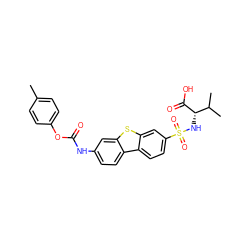 Cc1ccc(OC(=O)Nc2ccc3c(c2)sc2cc(S(=O)(=O)N[C@H](C(=O)O)C(C)C)ccc23)cc1 ZINC000043012584
