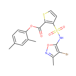 Cc1ccc(OC(=O)c2sccc2S(=O)(=O)Nc2onc(C)c2Br)c(C)c1 ZINC000026189082