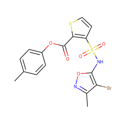 Cc1ccc(OC(=O)c2sccc2S(=O)(=O)Nc2onc(C)c2Br)cc1 ZINC000013815689