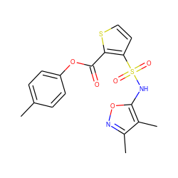 Cc1ccc(OC(=O)c2sccc2S(=O)(=O)Nc2onc(C)c2C)cc1 ZINC000026187850