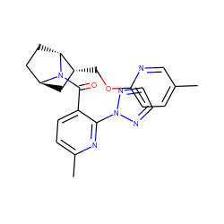 Cc1ccc(OC[C@@H]2C[C@H]3CC[C@H]2N3C(=O)c2ccc(C)nc2-n2nccn2)nc1 ZINC000473162668