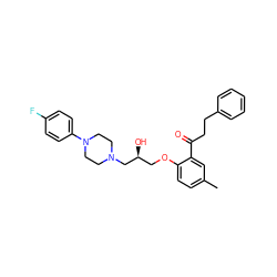 Cc1ccc(OC[C@H](O)CN2CCN(c3ccc(F)cc3)CC2)c(C(=O)CCc2ccccc2)c1 ZINC000096941812