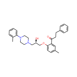 Cc1ccc(OC[C@H](O)CN2CCN(c3ccccc3C)CC2)c(C(=O)CCc2ccccc2)c1 ZINC000053151254