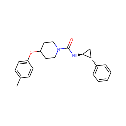 Cc1ccc(OC2CCN(C(=O)N[C@H]3C[C@@H]3c3ccccc3)CC2)cc1 ZINC000103269145