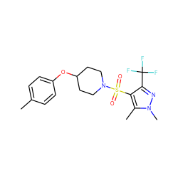 Cc1ccc(OC2CCN(S(=O)(=O)c3c(C(F)(F)F)nn(C)c3C)CC2)cc1 ZINC000207178490