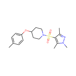 Cc1ccc(OC2CCN(S(=O)(=O)c3c(C)nn(C)c3C)CC2)cc1 ZINC000116903344