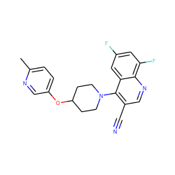 Cc1ccc(OC2CCN(c3c(C#N)cnc4c(F)cc(F)cc34)CC2)cn1 ZINC001772648424