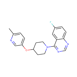 Cc1ccc(OC2CCN(c3ncnc4ccc(F)cc34)CC2)cn1 ZINC000653825262