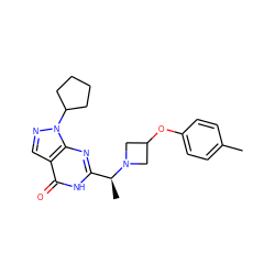 Cc1ccc(OC2CN([C@@H](C)c3nc4c(cnn4C4CCCC4)c(=O)[nH]3)C2)cc1 ZINC001772602972