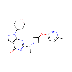 Cc1ccc(OC2CN([C@H](C)c3nc4c(cnn4C4CCOCC4)c(=O)[nH]3)C2)nn1 ZINC001772614755