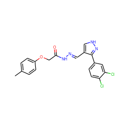 Cc1ccc(OCC(=O)N/N=C/c2c[nH]nc2-c2ccc(Cl)c(Cl)c2)cc1 ZINC000000695340