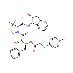 Cc1ccc(OCC(=O)N[C@@H](Cc2ccccc2)[C@H](O)C(=O)N2CSC(C)(C)[C@H]2C(=O)N[C@H]2c3ccccc3C[C@H]2O)cc1 ZINC000042834899