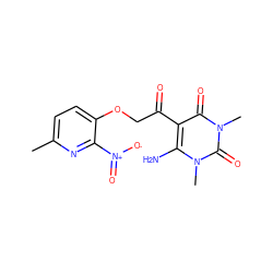 Cc1ccc(OCC(=O)c2c(N)n(C)c(=O)n(C)c2=O)c([N+](=O)[O-])n1 ZINC000009130883