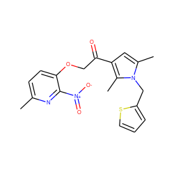 Cc1ccc(OCC(=O)c2cc(C)n(Cc3cccs3)c2C)c([N+](=O)[O-])n1 ZINC000009662378