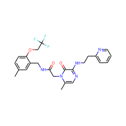 Cc1ccc(OCC(F)(F)F)c(CNC(=O)Cn2c(C)cnc(NCCc3ccccn3)c2=O)c1 ZINC000066078236