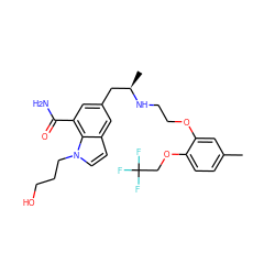 Cc1ccc(OCC(F)(F)F)c(OCCN[C@H](C)Cc2cc(C(N)=O)c3c(ccn3CCCO)c2)c1 ZINC000221898873