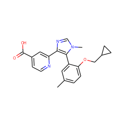 Cc1ccc(OCC2CC2)c(-c2c(-c3cc(C(=O)O)ccn3)ncn2C)c1 ZINC000225935800