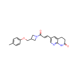 Cc1ccc(OCC2CN(C(=O)/C=C/c3cnc4c(c3)CCC(=O)N4)C2)cc1 ZINC000299832800