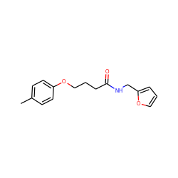 Cc1ccc(OCCCC(=O)NCc2ccco2)cc1 ZINC000001773357