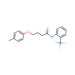 Cc1ccc(OCCCC(=O)Nc2ccccc2C(F)(F)F)cc1 ZINC000001773416