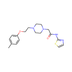 Cc1ccc(OCCN2CCN(CC(=O)Nc3nccs3)CC2)cc1 ZINC000169345140