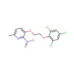 Cc1ccc(OCCOc2c(Cl)cc(Cl)cc2Cl)c([N+](=O)[O-])n1 ZINC000066148055