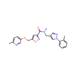 Cc1ccc(OCc2cc(C(=O)N(C)Cc3cnn(-c4ccccc4C)c3)no2)cn1 ZINC000012075400