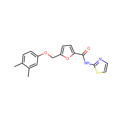 Cc1ccc(OCc2ccc(C(=O)Nc3nccs3)o2)cc1C ZINC000002836245