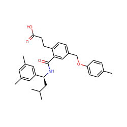 Cc1ccc(OCc2ccc(CCC(=O)O)c(C(=O)N[C@@H](CC(C)C)c3cc(C)cc(C)c3)c2)cc1 ZINC000045366798