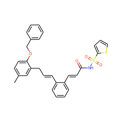 Cc1ccc(OCc2ccccc2)c(C/C=C/c2ccccc2/C=C/C(=O)NS(=O)(=O)c2cccs2)c1 ZINC000036349305