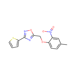 Cc1ccc(OCc2nc(-c3cccs3)no2)c([N+](=O)[O-])c1 ZINC000004686674