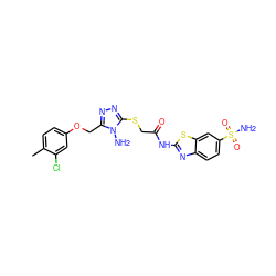 Cc1ccc(OCc2nnc(SCC(=O)Nc3nc4ccc(S(N)(=O)=O)cc4s3)n2N)cc1Cl ZINC000473099385