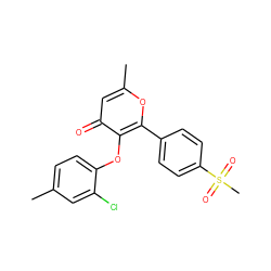 Cc1ccc(Oc2c(-c3ccc(S(C)(=O)=O)cc3)oc(C)cc2=O)c(Cl)c1 ZINC000013581217