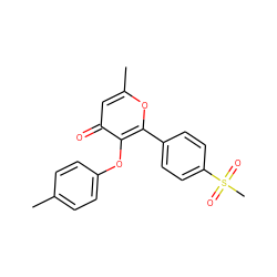 Cc1ccc(Oc2c(-c3ccc(S(C)(=O)=O)cc3)oc(C)cc2=O)cc1 ZINC000013581227