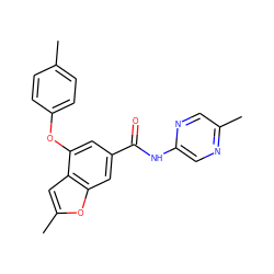 Cc1ccc(Oc2cc(C(=O)Nc3cnc(C)cn3)cc3oc(C)cc23)cc1 ZINC000169329195