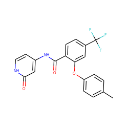 Cc1ccc(Oc2cc(C(F)(F)F)ccc2C(=O)Nc2cc[nH]c(=O)c2)cc1 ZINC000143162526