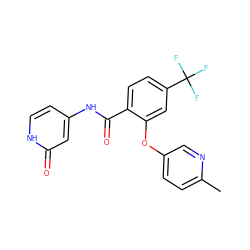 Cc1ccc(Oc2cc(C(F)(F)F)ccc2C(=O)Nc2cc[nH]c(=O)c2)cn1 ZINC000143180000