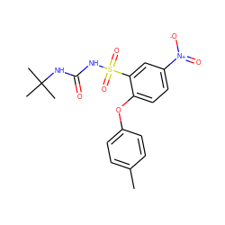 Cc1ccc(Oc2ccc([N+](=O)[O-])cc2S(=O)(=O)NC(=O)NC(C)(C)C)cc1 ZINC000035826850