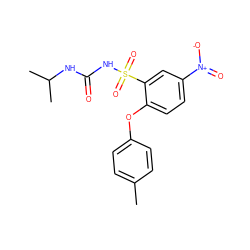 Cc1ccc(Oc2ccc([N+](=O)[O-])cc2S(=O)(=O)NC(=O)NC(C)C)cc1 ZINC000028710458