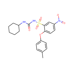 Cc1ccc(Oc2ccc([N+](=O)[O-])cc2S(=O)(=O)NC(=O)NC2CCCCC2)cc1 ZINC000036190328