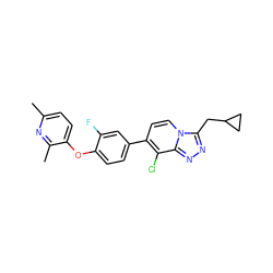 Cc1ccc(Oc2ccc(-c3ccn4c(CC5CC5)nnc4c3Cl)cc2F)c(C)n1 ZINC000114490819