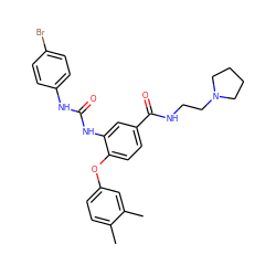 Cc1ccc(Oc2ccc(C(=O)NCCN3CCCC3)cc2NC(=O)Nc2ccc(Br)cc2)cc1C ZINC000036351798