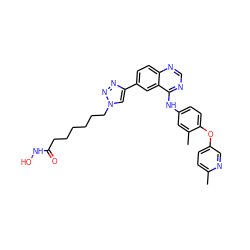 Cc1ccc(Oc2ccc(Nc3ncnc4ccc(-c5cn(CCCCCCC(=O)NO)nn5)cc34)cc2C)cn1 ZINC001772623025