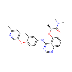 Cc1ccc(Oc2ccc(Nc3ncnc4cccc(O[C@@H](C)C(=O)N(C)C)c34)cc2C)cn1 ZINC000029129554