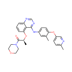 Cc1ccc(Oc2ccc(Nc3ncnc4cccc(O[C@@H](C)C(=O)N5CCOCC5)c34)cc2C)cn1 ZINC000029129793